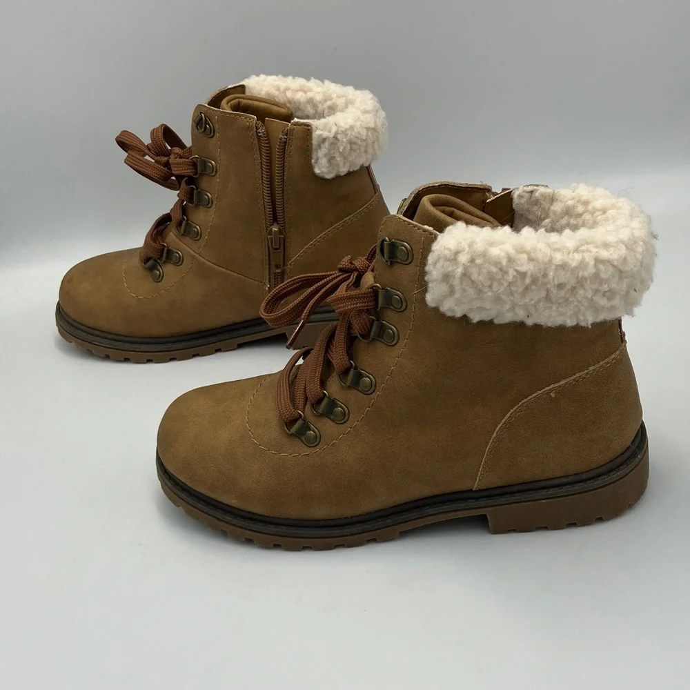 Walkx Kids Sherlong Lined Lace-Up Ankle Boots - Tan/ Medium Brown 34 EU / 2.5